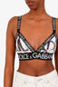 Dolce & Gabbana Black/White Zebra Print Logo-Band Sequin Sports Bra Size S