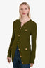 Chloe Olive Green Cotton Cable Knit Gold Buttoned Cardigan Size XS