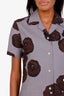 Miu Miu Blue/Brown Floral Print Button Down Short Sleeve Midi Dress Size 40