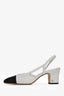 Pre-loved Chanel™ White Tweed Cap Toe Slingback Heels Size 38.5
