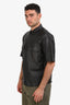 Frame Black Lamb Leather Modern Short Sleeve Zippered Shirt Size S Mens