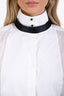 Pre-loved Chanel™ White Cotton Black Ribbon Tie Detail Long Sleeve Camelia Cuff Top Size 38