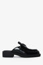 Prada Black Brushed Leather Triangle Logo Mules Size 35.5