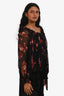 Alexander McQueen Black/Red Sheer Silk Long Sleeve Blouse Size 42