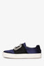 Roger Vivier Navy Satin Crystal Embellished Buckle Slip On Sneakers Size 36.5