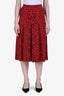 Gucci Red/Black Knit Leopard Print Pleated Midi Skirt Size Small