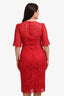 Dolce & Gabbana Red Lace Silk 3/4 Sleeve Midi Dress with Slip Size 42