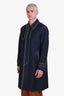 Prada Navy Blue Mohair Wool Cream Stitch Coat Size 50 Men's