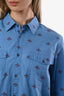 Chemise Gucci en coton bleu à imprimé abeilles, taille S/M, état d’usage