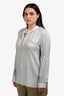 Golden Goose White/Blue Silk Striped Long Sleeve Top Size XL