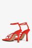 Bottega Veneta Red Leather and Raffia Stretch Heels Size 36
