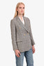 Brunello Cucinelli Beige/Blue Houndstooth Linen Blazer Size 40