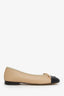 Pre-loved Chanel™ Beige/Black Leather Cap Toe CC Ballet Flats Size 36.5