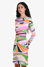 Emilo Pucci White/Multicolour Long Sleeve Midi Belted Shift Dress Size 4