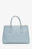 Prada Blue Saffiano Leather Small Double Zip Tote Bag With Strap