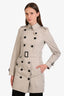 Burberry Light Beige Midi Belted Trench Coat Size 2