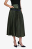 Sacai Green/Navy Wool Overlay Pleated Midi Skirt Size 4