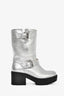 Moschino Jeans Metallic Silver Leather Buckle Detail Boots Size 38