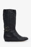 Pre-Loved Chanel™ Black Leather Beaded CC Round Toe Boots Size 35