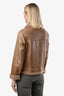 Brunello Cucinelli Tan Leather Shearling Collar Long Sleeve Zip Up Jacket Size 42