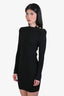 Balmain Black Ribbed Wool Long Sleeve Mockneck Dress Size 38