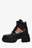 Gucci Black Leather Interlocking GG Web Combat Boot Size 35.5