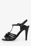 Pre-loved Chanel™ Black Leather Camellia Ankle Strap Sandals Size 36.5