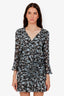 Veronica Beard Blue/Black Silk Floral Print Ruched Wrap Mini Dress Size 4