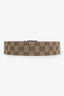 Gucci Beige Canvas Monogram Silver Buckle Belt Size 90