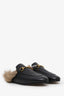 Gucci Black Leather Horsebit Princeton Slip-On Loafers With Fur Size 36