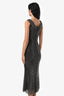 Self-Portrait Black Diamante Fishnet Rhinestone Midi Dress Size 0