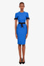 Mugler Blue Belted Short Sleeve Midi Dress Size 36