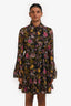 Cinq À Sept Black/Multicolour Floral Print Long Sleeve Mini Dress Size 2