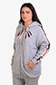 Gucci Grey Cotton Bow Applie Logo Stripe Zip Up Hooded Sweatshirt Size L