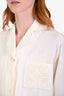 Loewe Cream Silk Logo Embroidered Long Sleeve Button-Down Shirt Size 0