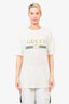 Gucci White Logo T-Shirt with Embroidered Flower Patch Size L