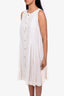 Pre-loved Chanel™ White Cotton Pleated Sleeveless Dress Crystal Floral Buttons Size 36