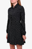Saint Laurent Black Silk Button Down Collared Graphic Dress Size 34
