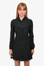 Saint Laurent Black Silk Button Down Collared Graphic Dress Size 34