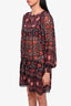 Ulla Johnson Black/Red Patterned Silk Drawstring Dress Size 0