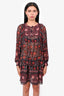 Ulla Johnson Black/Red Patterned Silk Drawstring Dress Size 0