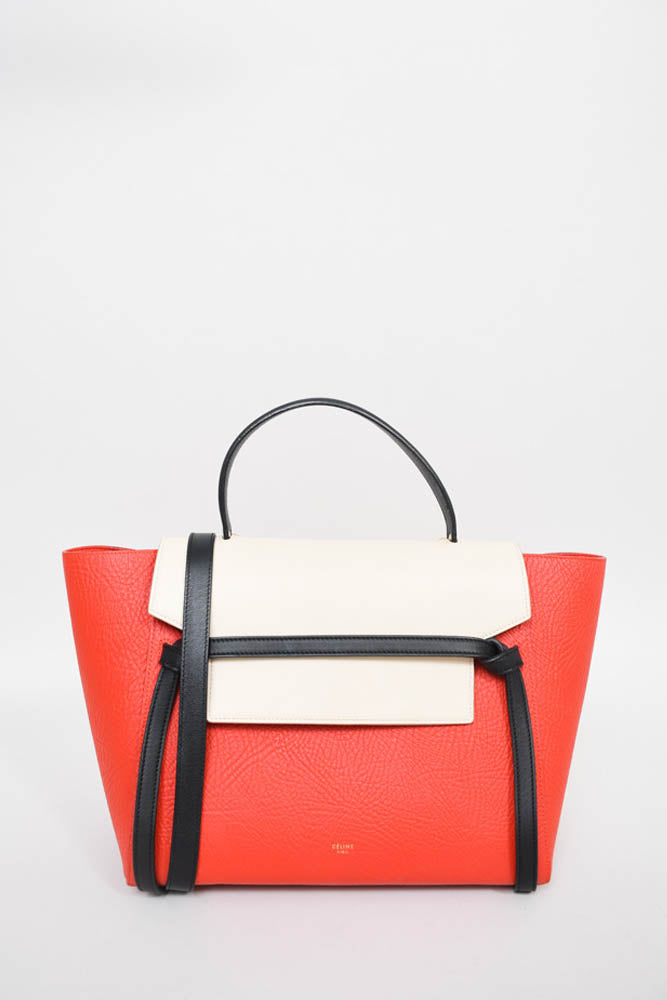 Celine Red/White/Blue Leather Belt Top Handle Bag w/ Strap