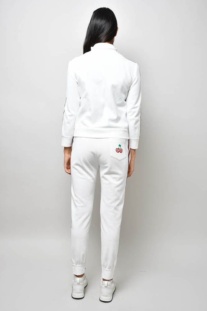 Gucci White Cotton Cherry Logo Track Suit Set with Web Stripe Size S