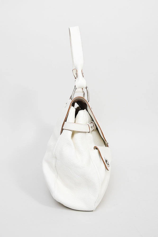 Salvatore Ferragamo White Leather Large Top Handle Bag
