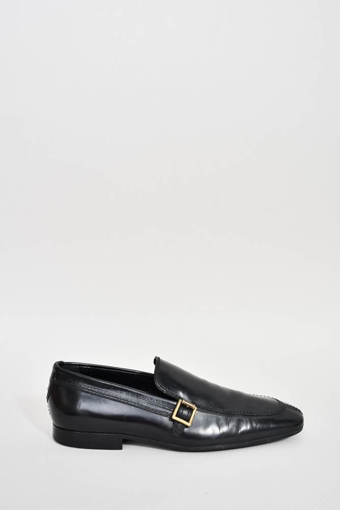 Louis Vuitton Black Leather Dress Shoes with Gold Buckle Size 39 Mens