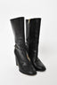 Burberry Black Leather Buckle Detail Mid Calf Heeled Boots Size 36.5