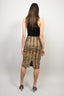 Yves Saint Laurent Rive Gauche Beige Cotton Midi Pencil Skirt with Leopard Print Silk Tie Detail Size 36