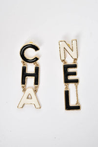 Chanel Black/White Enamel "CHA-NEL" Earrings 2022