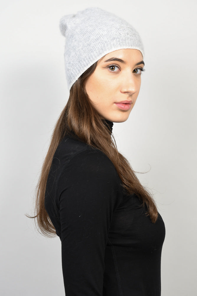 Chanel Grey Metallic Cashmere Toque with Stitched CC