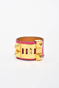 Hermes Fuchsia Pink Alligator Collier de Chien Bracelet
